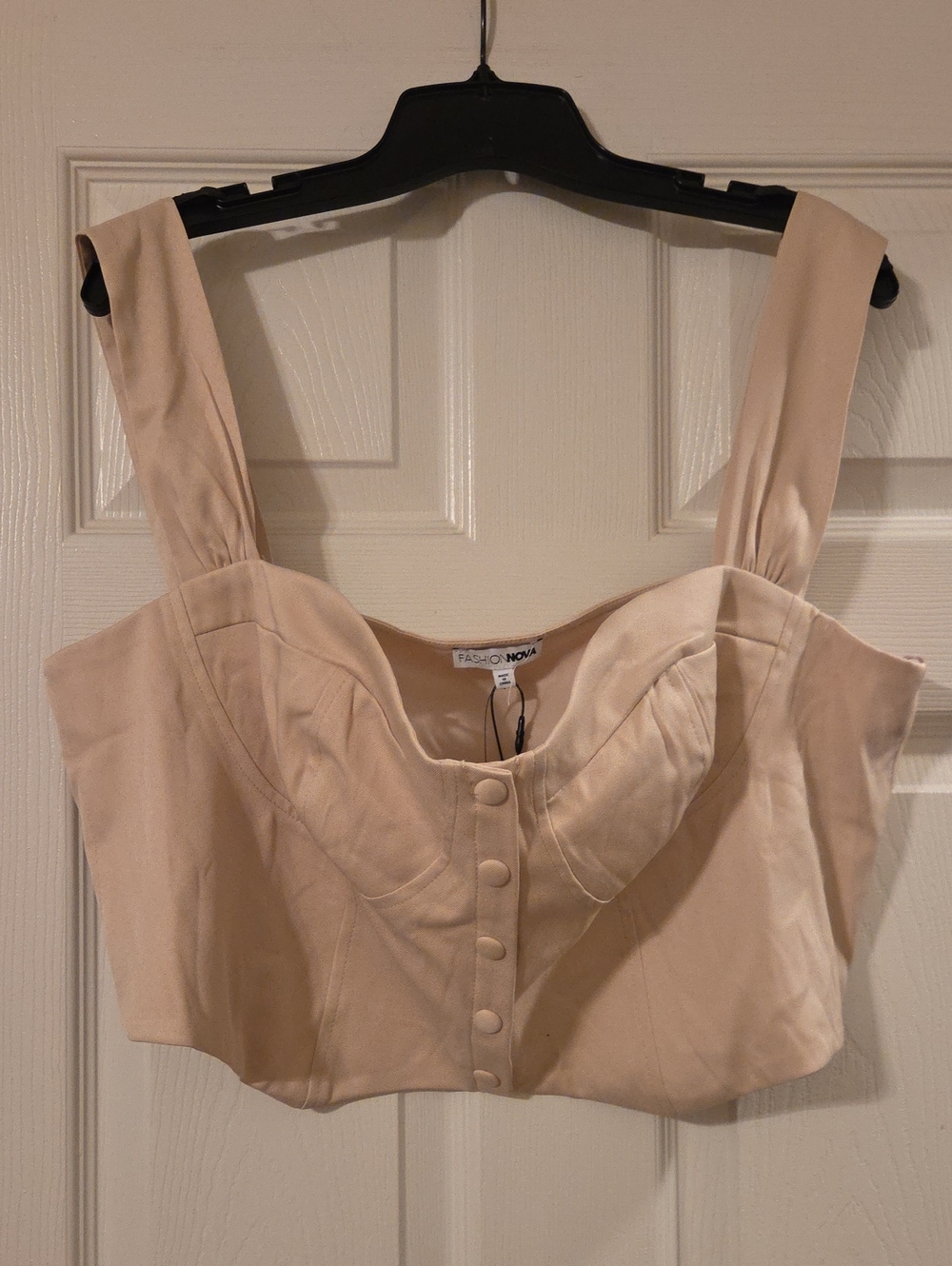 Fashion Nova Beige Button-Front Crop Top